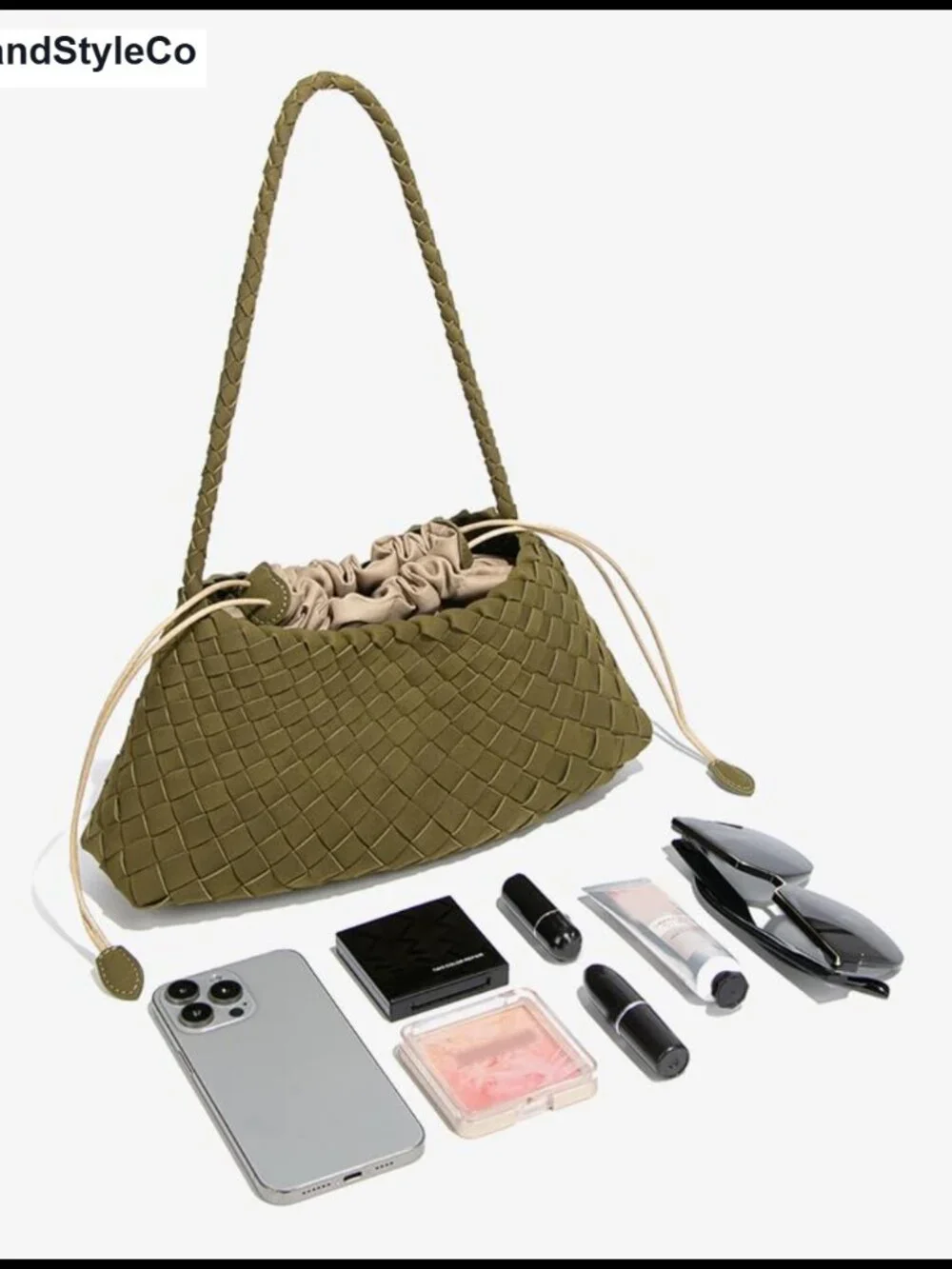 Woven Hobo Bag Suede PU Leather Shoulder Tote Handbag